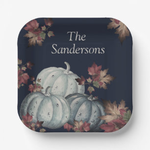 Fall Party Blue pumpkin, Happy Thanksgiving Paper Plate