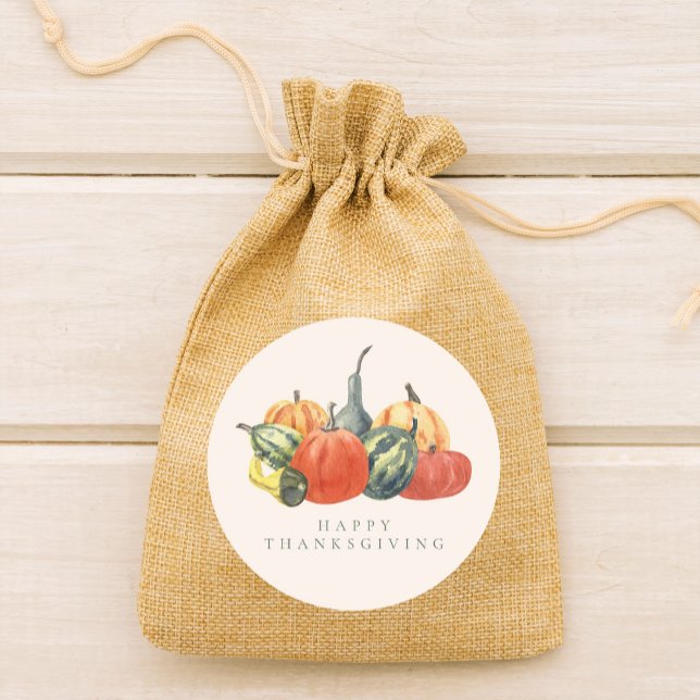 Fall Party Colourful Pumpkins Happy Thanksgiving  Classic Round Sticker (Creator Uploaded)