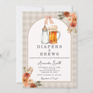 Fall Pastel Diapers and Brews Baby Shower Invitati Invitation