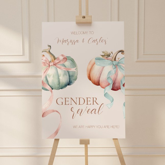 Fall Pastel Pumpkins and Bows Welcome Sign (Pumpkin Fall Gender Reveal Welcome Sign)