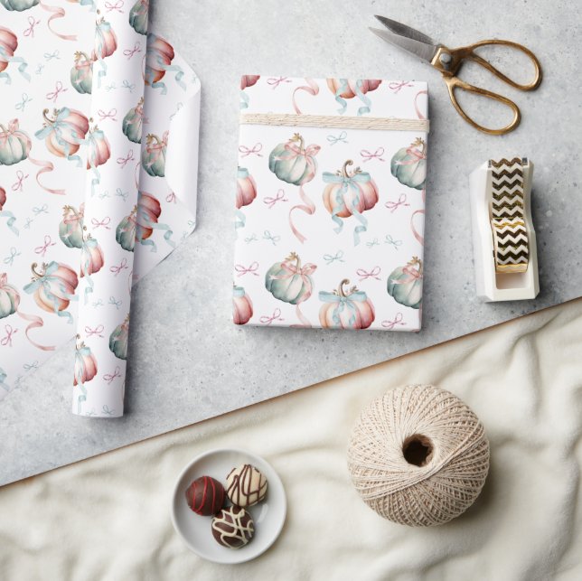 Fall Pastel Pumpkins and Bows Wrapping Paper (Crafts)