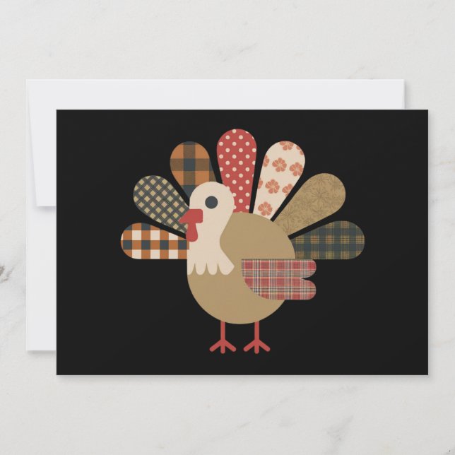 Fall Patchwork QuiltedTurkey Thanksgiving Holiday Card (Front)