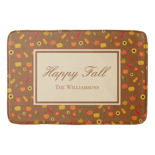 Fall Pattern Family Last Name Brown Bath Mat