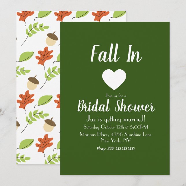 Fall Pattern Love Greenery Bridal Shower Invitation (Front/Back)