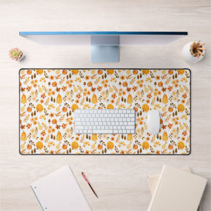 Fall Pattern with Pumpkins, Leaves:Autumn Elegance Desk Mat
