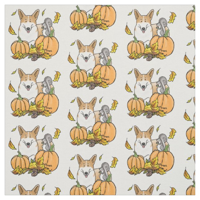 Fall Pembroke Welsh Corgi (red 1) Pumpkins Cute Fabric (Swatch)