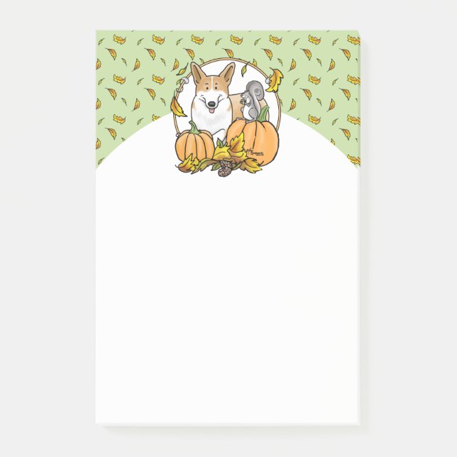 Fall Pembroke Welsh Corgi (red 1) Pumpkins Cute Post-it Notes (Front)
