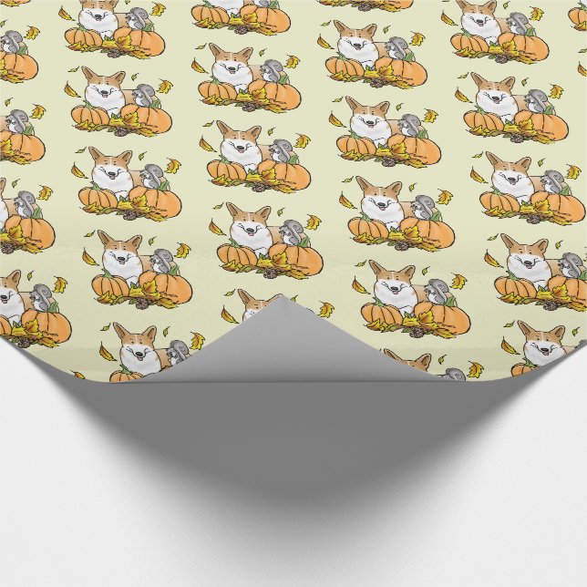Fall Pembroke Welsh Corgi (red 1) Pumpkins Cute Wrapping Paper (Corner)