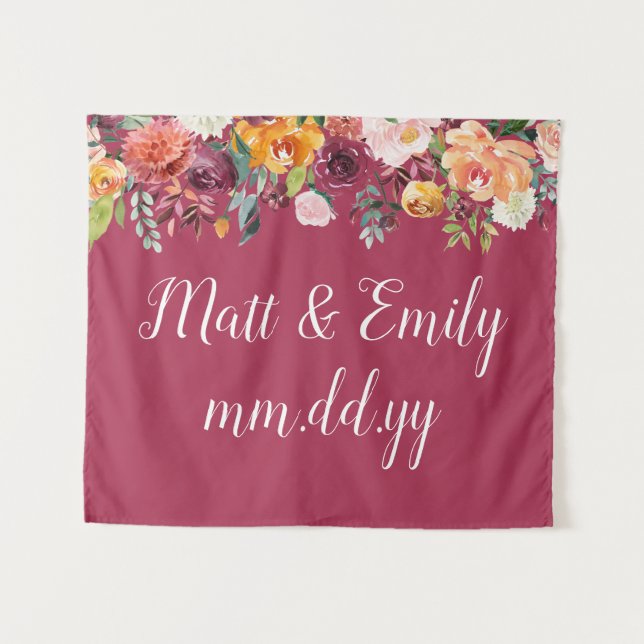 Fall Photo Booth Prop Burgundy Wedding Backdrop Tapestry (Front (Horizontal))