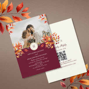 Fall Photo QR Code Wedding Invitation