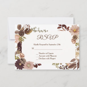 Fall Pine cone Wedding RSVP Card - Horizontal