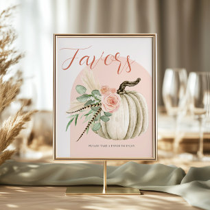 Fall Pink and Rust Watercolor Pumpkin Favour Table Poster