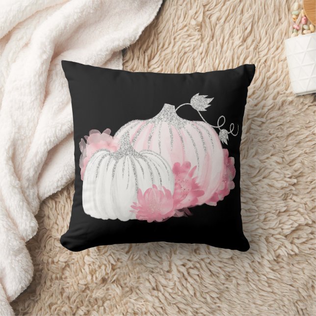 Fall Pink and Silver Watercolor Pumpkins Cushion (Blanket)