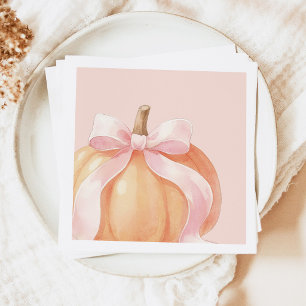 Fall Pink Bow Pumpkin Baby Shower Napkin