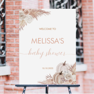 Fall Pink Floral Pumpkin Boho Baby Shower Welcome Poster