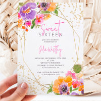 Fall pink gold floral watercolor photo Sweet 16