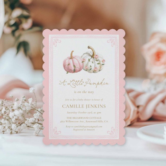 Fall Pink Pumpkin Baby Shower Invite (Fall Pink Girl Baby Shower Invitation)