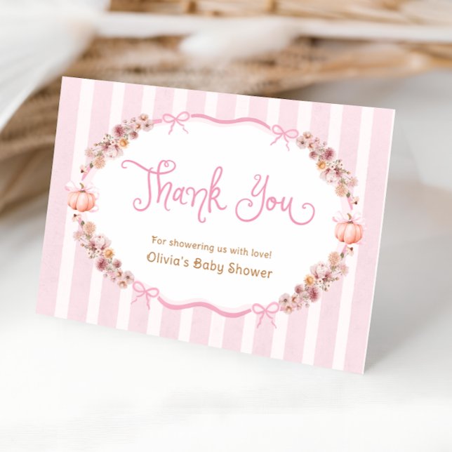 Fall Pink Pumpkin Baby Shower Thank You Card (Creator Uploaded)