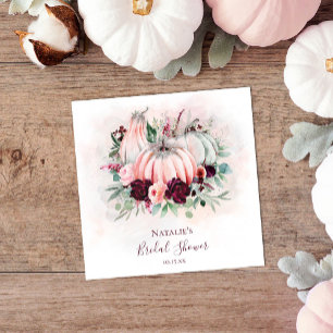 Fall Pink Pumpkin & Burgundy Floral Bridal Shower Napkin