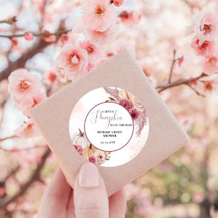Fall Pink Pumpkin  Floral Girl Baby shower  Classic Round Sticker