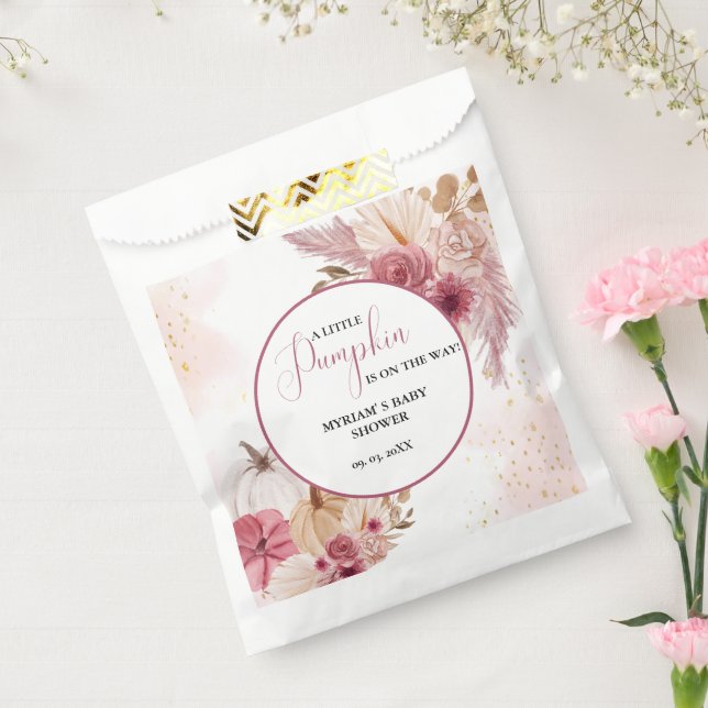 Fall Pink Pumpkin  Floral Girl Baby shower  Favour Bags (Sealed)