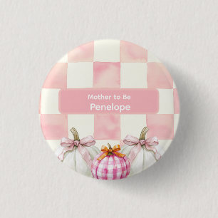 Fall Pink Pumpkin Gingham Baby Shower Mother to Be 3 Cm Round Badge