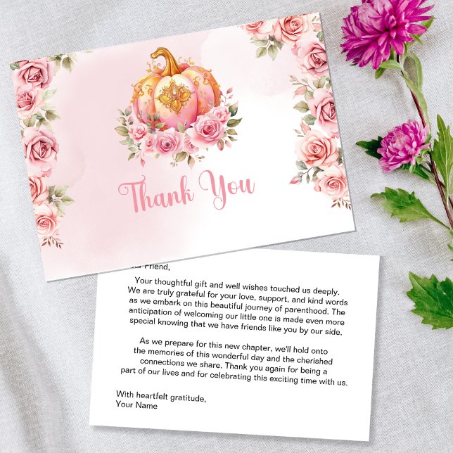 Fall Pink Pumpkin Girl Baby Shower Thank You Card (Creator Uploaded)