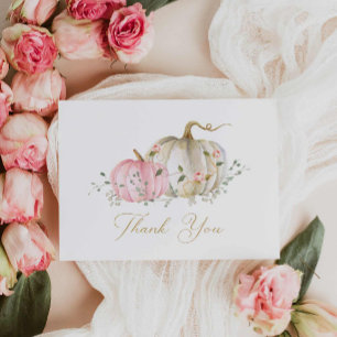Fall Pink Pumpkin Girl Baby Shower  Thank You Card