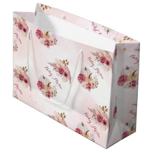 Fall pink Pumpkin Pampas Grass girl Baby Shower Large Gift Bag