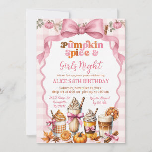 Fall Pink Pumpkin Pyjamas Party Birthday Invitation