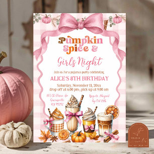 Fall Pink Pumpkin Pyjamas Party Birthday Invitation
