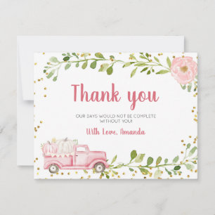 Fall Pink Pumpkin Truck Baby Shower Thank you card