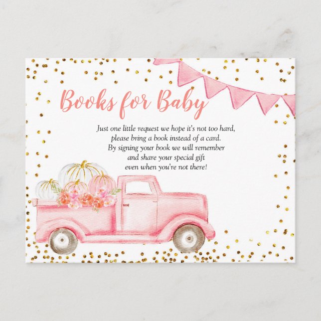 Fall Pink Pumpkin Truck Books for Baby Card (Front)