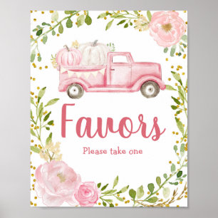 Fall Pink Pumpkin Truck Watercolor Favour Sign