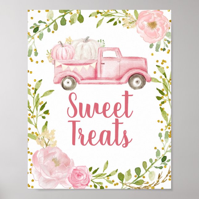 Fall Pink Pumpkin Vintage Truck Sweet Treats sign (Front)