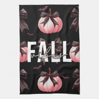 Fall Pink Pumpkins Pattern Tea Towel