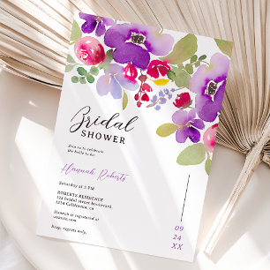 Fall pink purple floral watercolor bridal shower invitation