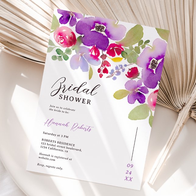 Fall pink purple floral watercolor bridal shower invitation (Fall pink purple floral watercolor bridal shower invitation)
