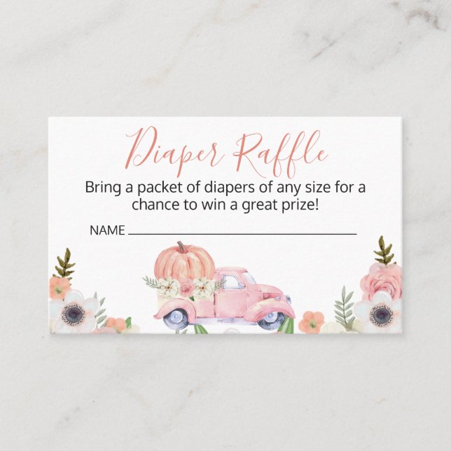 Fall Pink Truck Diaper Raffle Enclosure Card (Front)