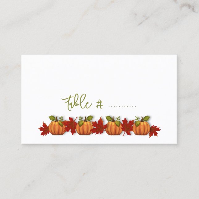 Fall Place Cards Pumpkins Red Leaves (Front)