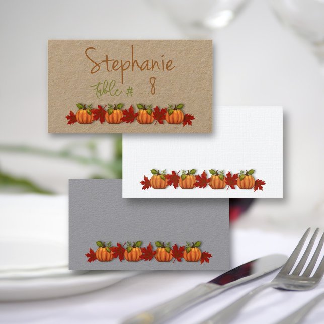 Fall Place Cards Pumpkins Red Leaves (Creator Uploaded)