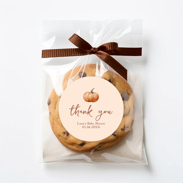 Fall Plaid A Little Pumpkin Baby Shower Favour Classic Round Sticker (Creator Uploaded)
