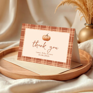 Fall Plaid A Little Pumpkin Baby Shower Folded Thank You Card