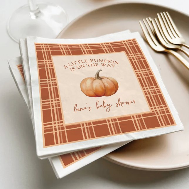 Fall Plaid A Little Pumpkin Baby Shower Napkins (Creator Uploaded)