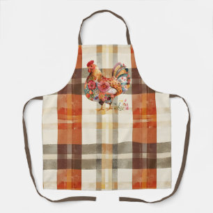 Fall Plaid apron with Colourful Rooster Design