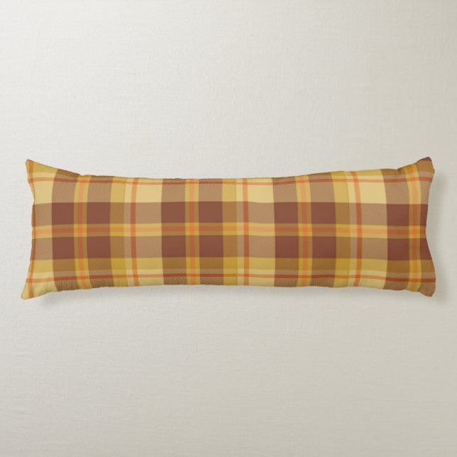 Fall Plaid Body Pillow, Cotton Cushion (Front)