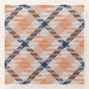 Fall plaid chequered autumn Thanksgiving Glass Coaster