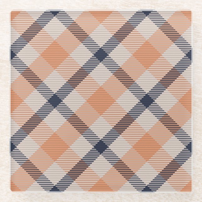 Fall plaid chequered autumn Thanksgiving Glass Coaster (Front)