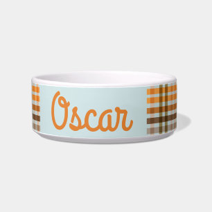 Fall Plaid Chequered Pattern Personalised Dog Bowl