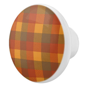 Fall plaid colour printed round ceramic knobs